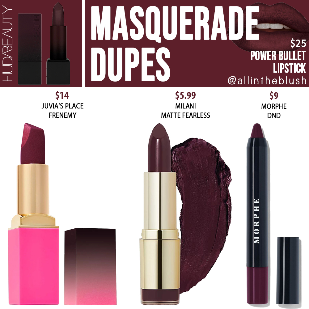 Huda Beauty Masquerade Power Bullet Matte Lipstick Dupes