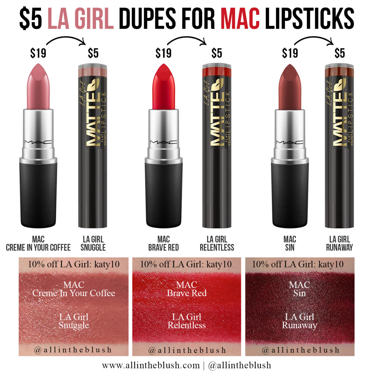 $5 LA Girl Dupes for MAC Lipsticks