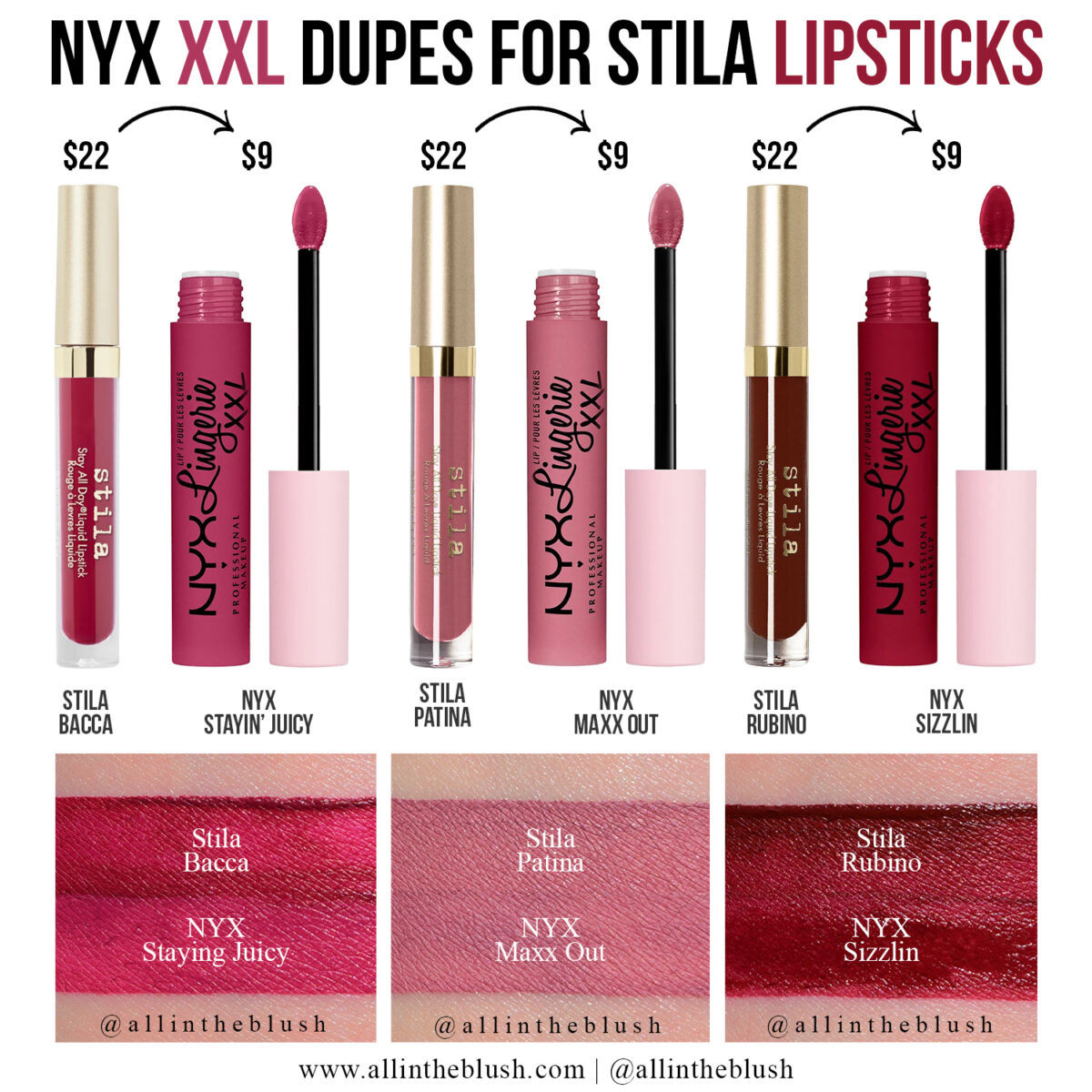 NYX XXL Lingerie Lipstick Dupes for Stila Liquid Lipsticks