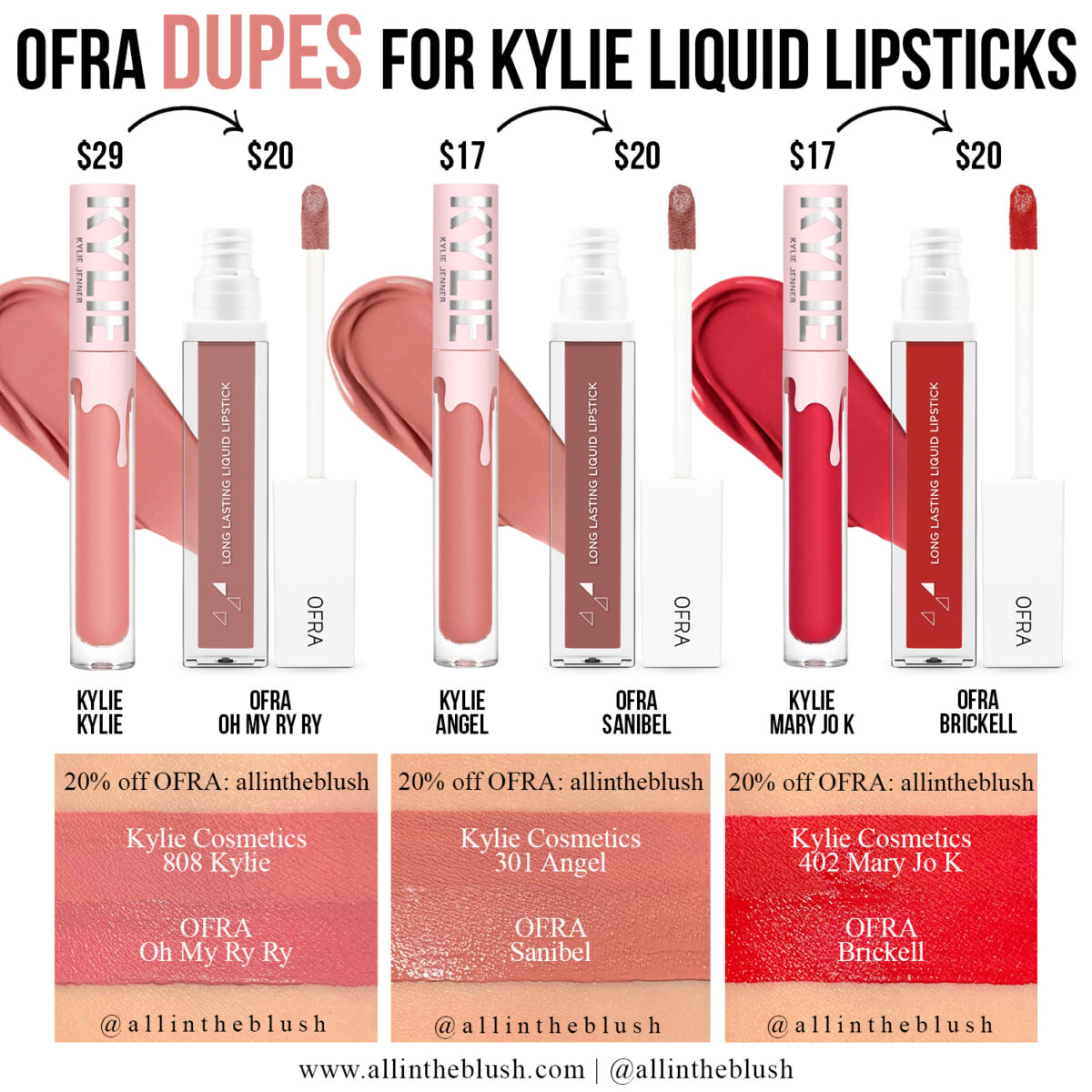 OFRA Dupes for Kylie Cosmetics Liquid Lipsticks (Rebranded Shades)