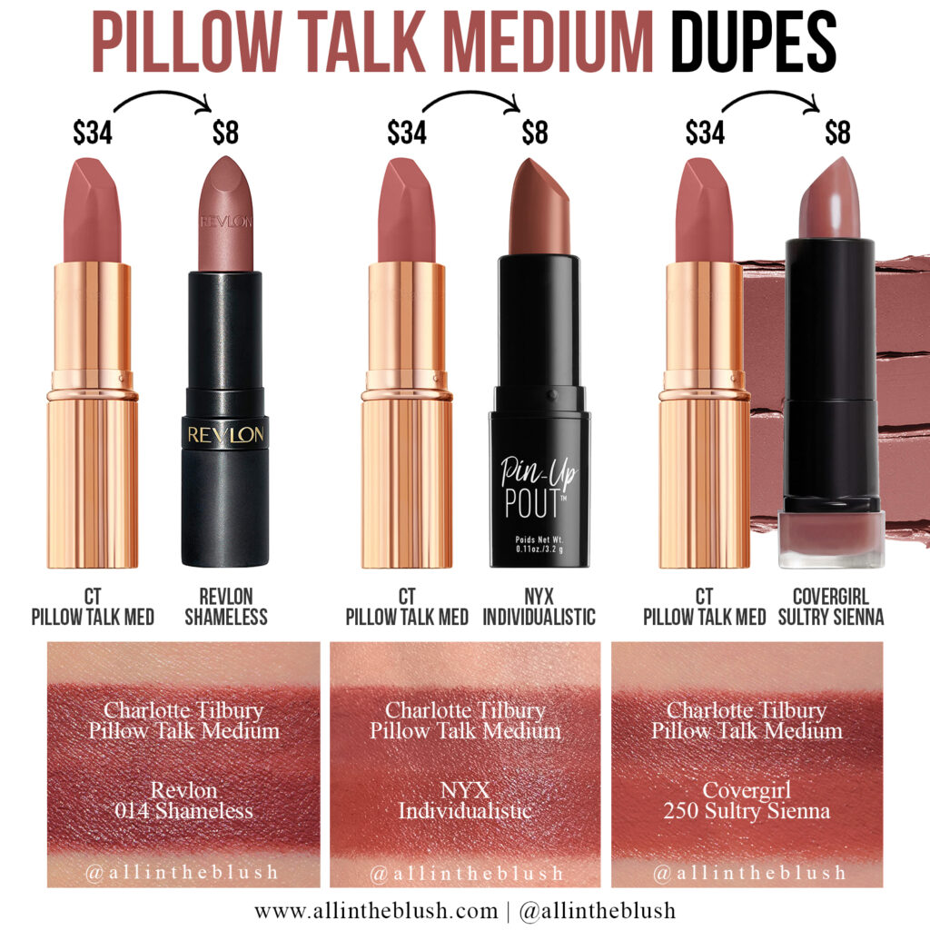 Affordable Charlotte Tilbury Pillow Talk Medium Lipstick Dupes