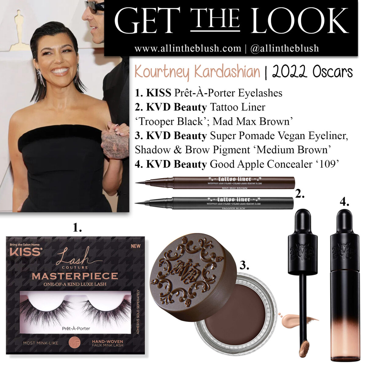 Get the Look: Kourtney Kardashian’s Glam at Oscars 2022