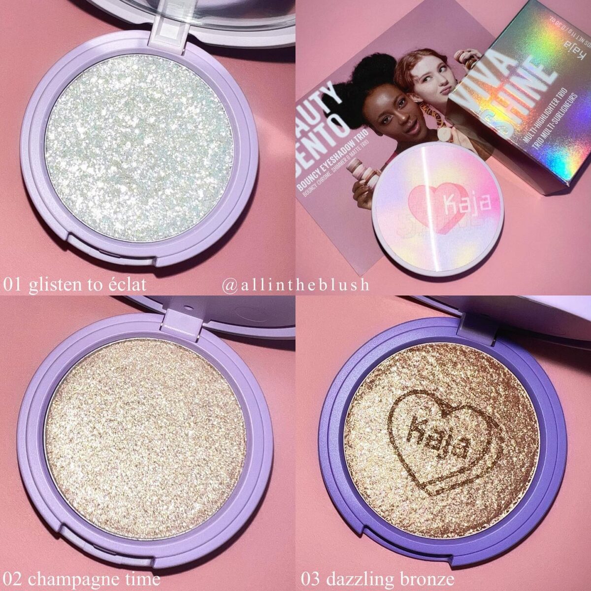 New Kaja Beauty Viva Shine Bento All Over Highlighter Trio - Review & Swatches