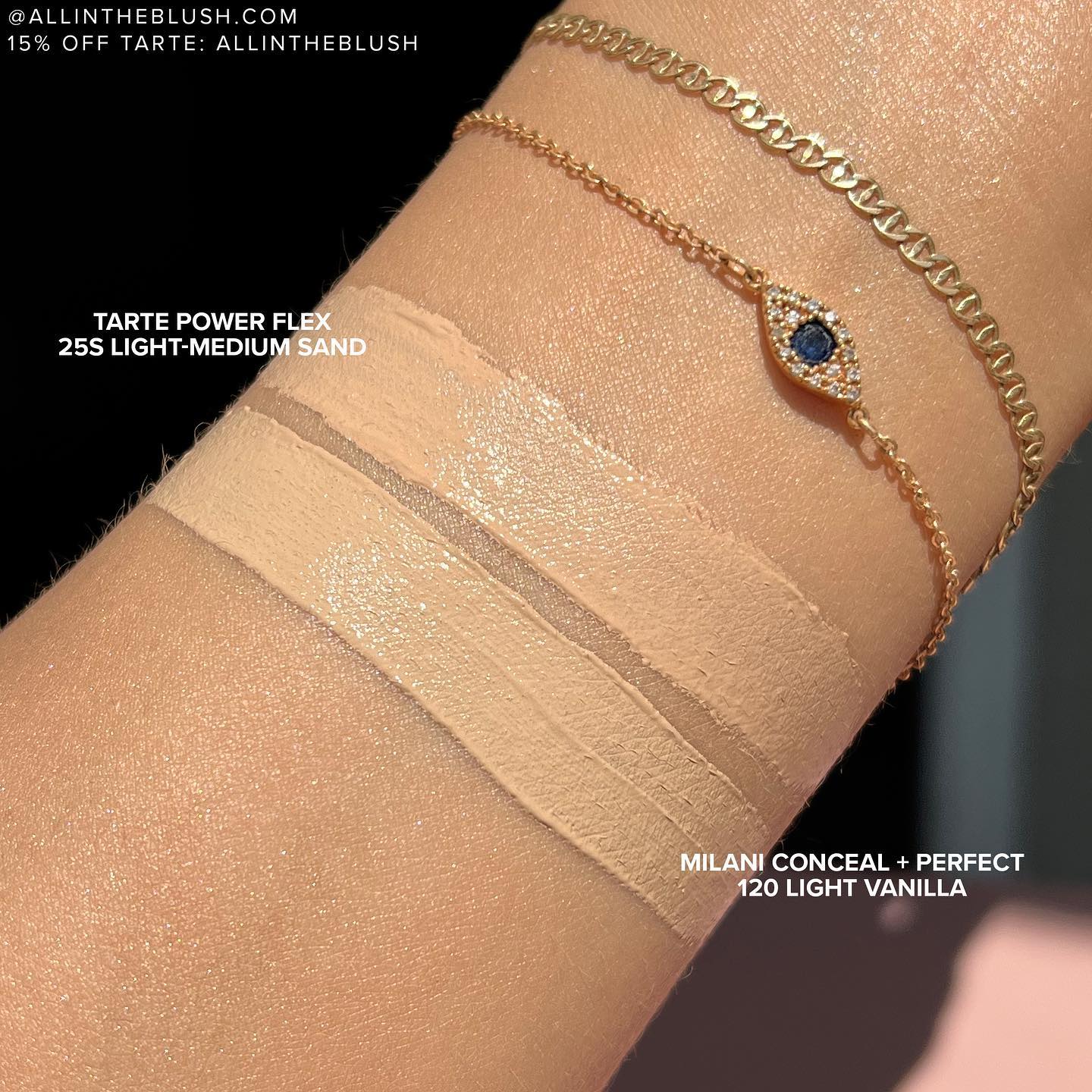 Swatch - Milani Conceal + Perfect Longwear Concealer 110 Nude Ivory and KVD Lock-It Concealer Crème L1 Neutral