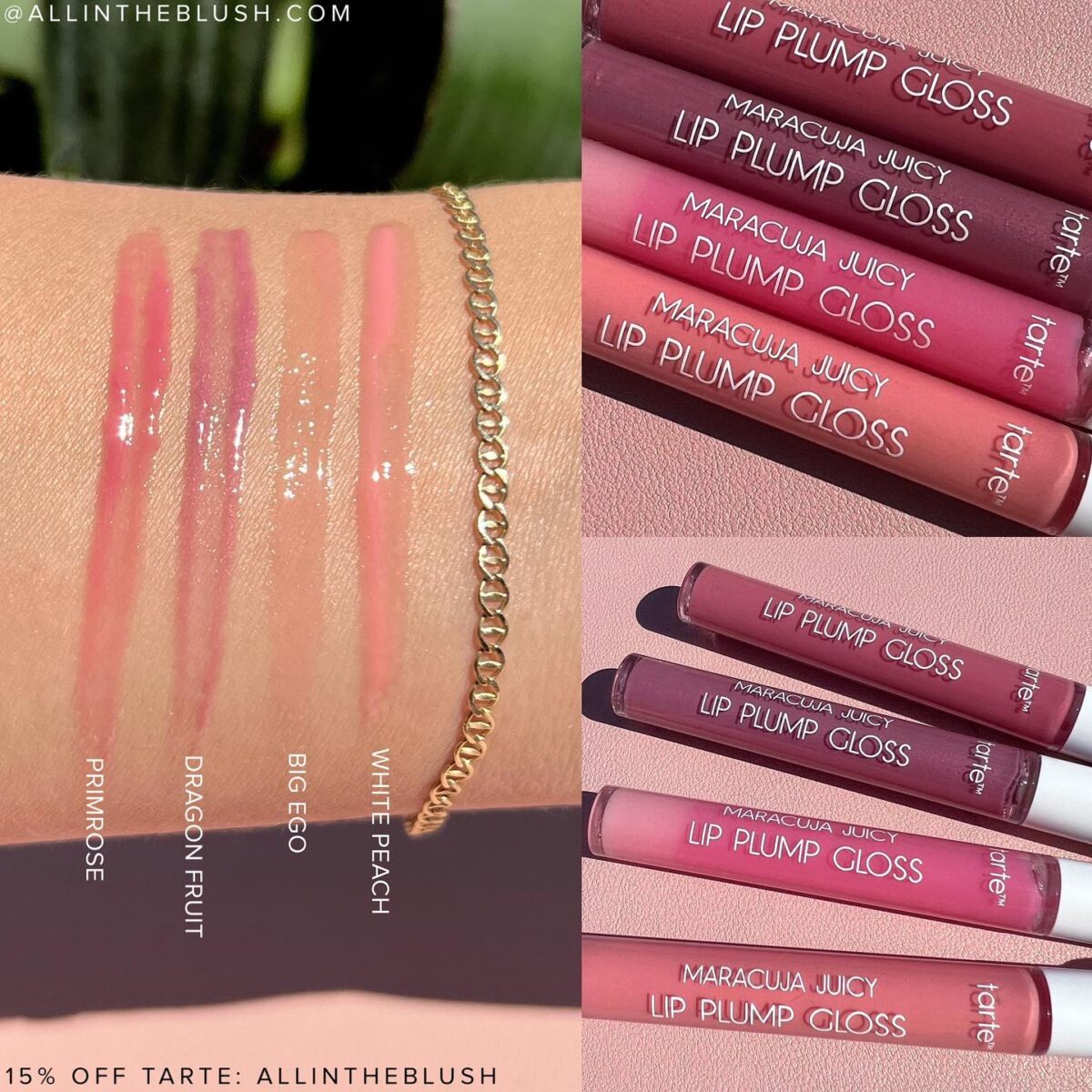 Swatching Tarte’s Maracuja Juicy Lip Plump Glosses