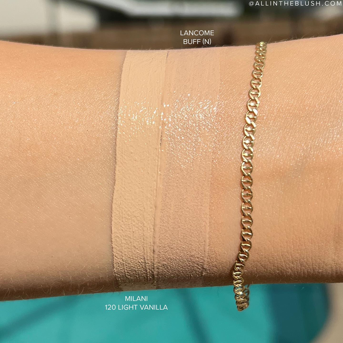 Swatch - Milani Conceal + Perfect Longwear Concealer 110 Nude Ivory and Lancome 215 Buff N
