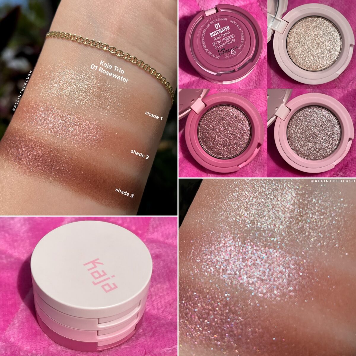 Swatching Kaja’s “Rosewater” Eye Bento Trio