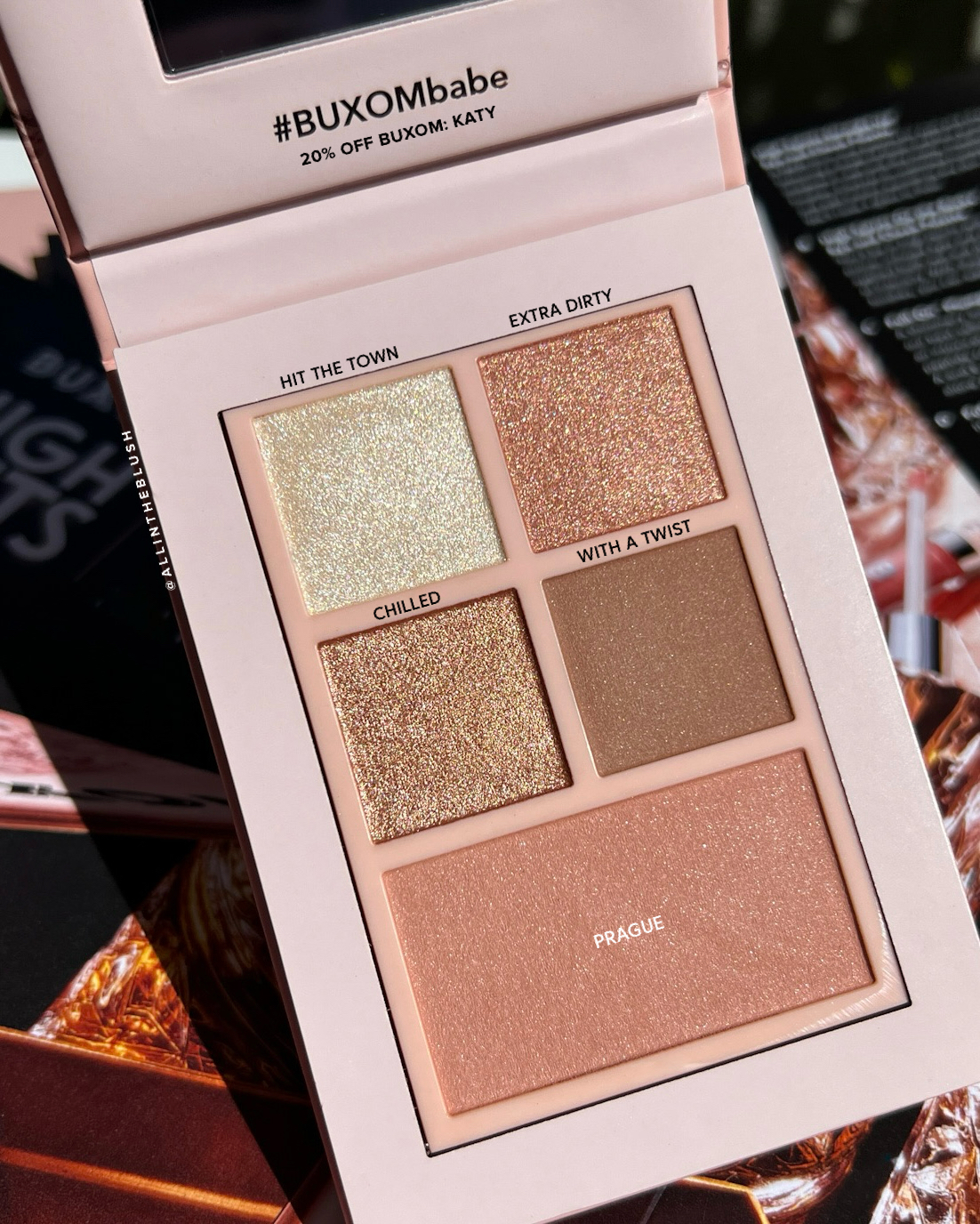 Swatching Buxom's High Spirits Straight Up Eye & Cheek Palette