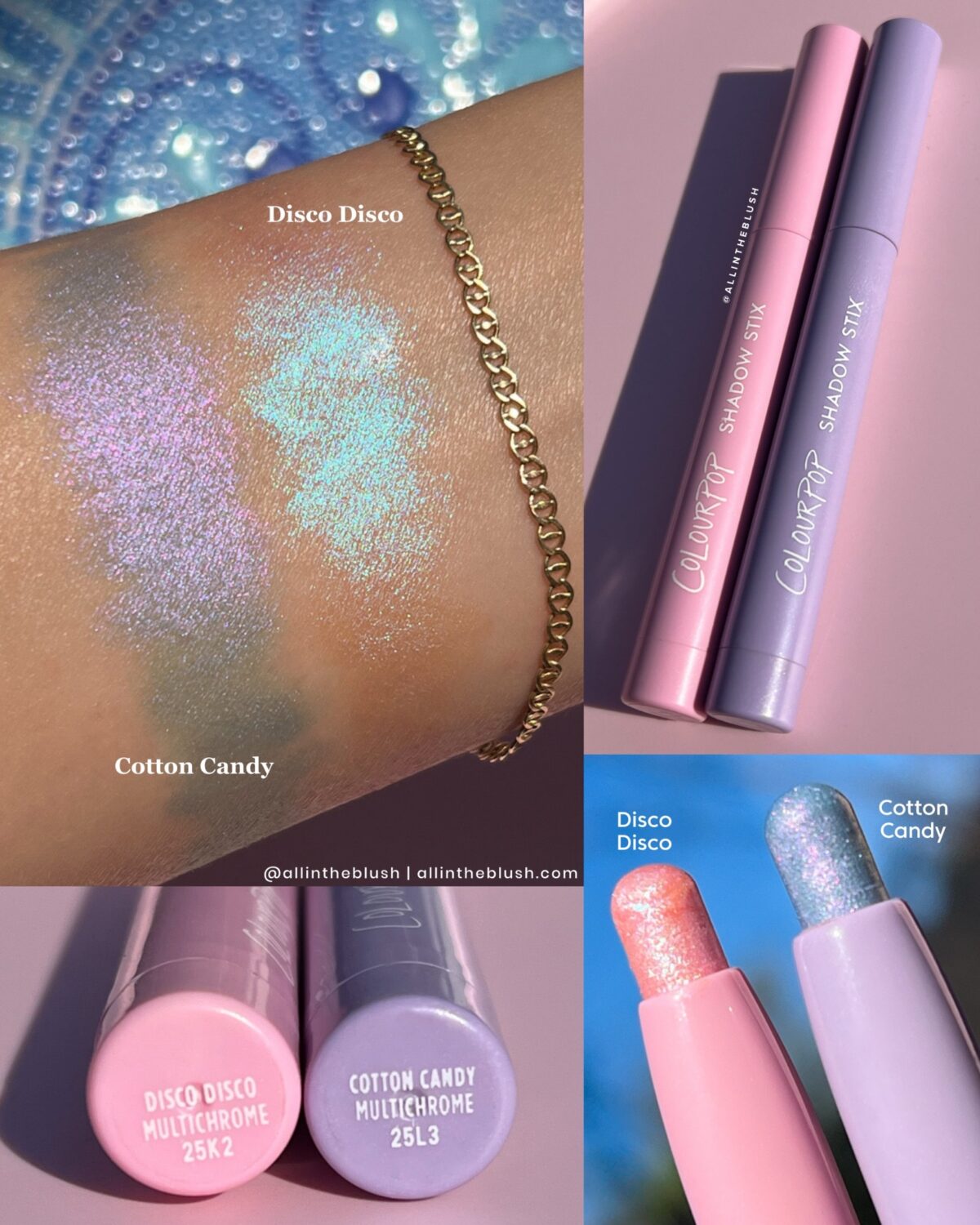 Swatching ColourPop Shadow Stix in Disco Disco & Cotton Candy