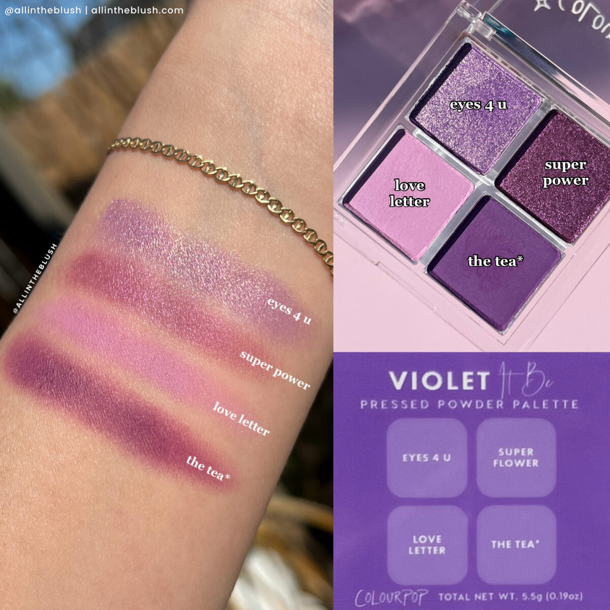 ColourPop Violet It Be Pressed Powder Shadow Quad Swatches