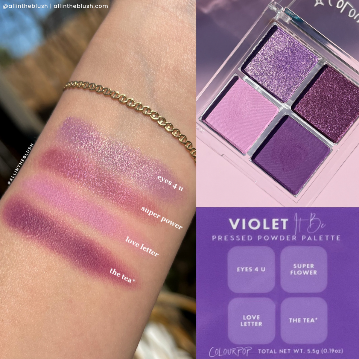 ColourPop Violet It Be Pressed Powder Shadow Quad Swatches
