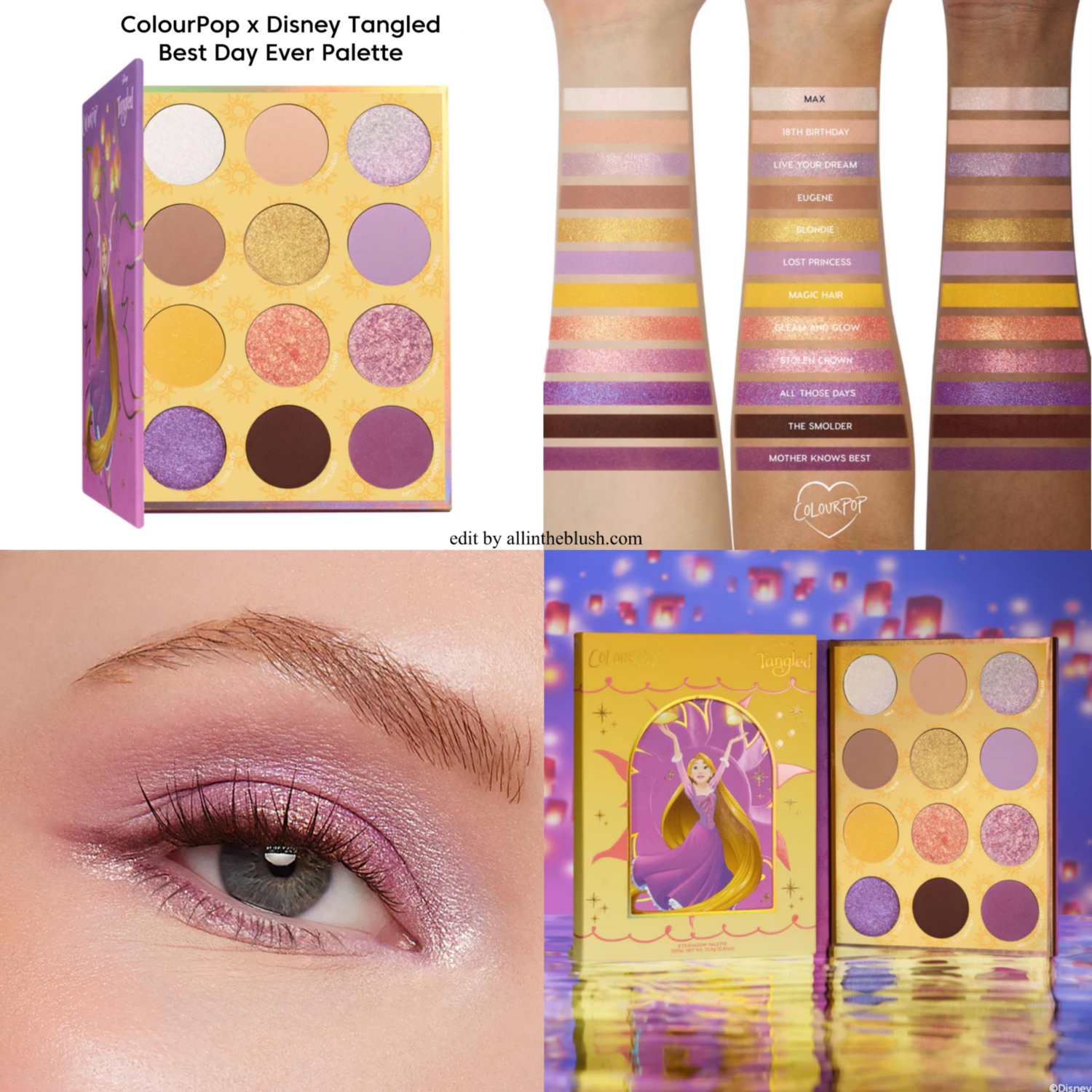 ColourPop x Disney Tangled Best Day Ever Palette Swatches