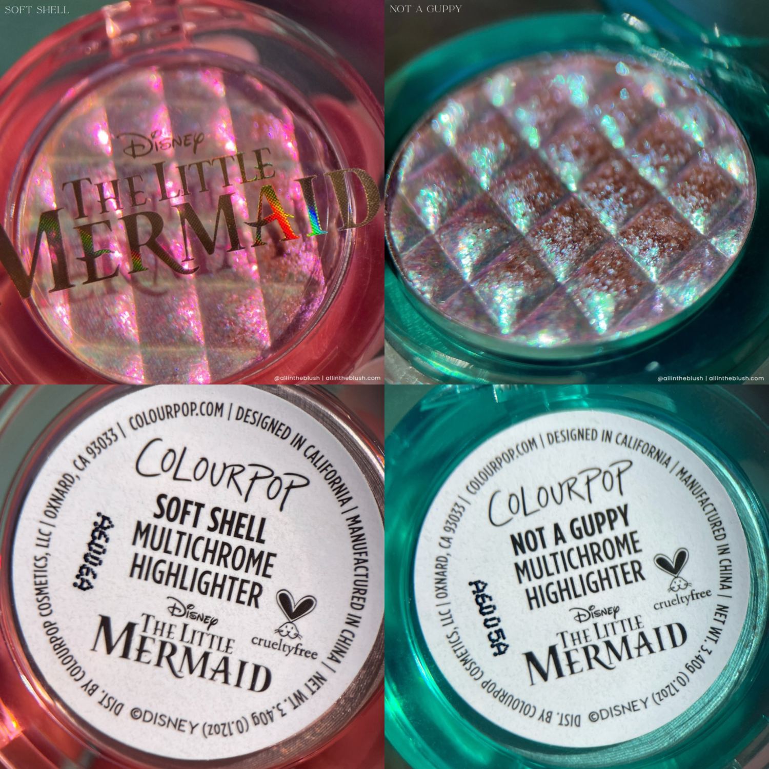 ColourPop x Disney The Little Mermaid Multichrome Highlighter Swatches