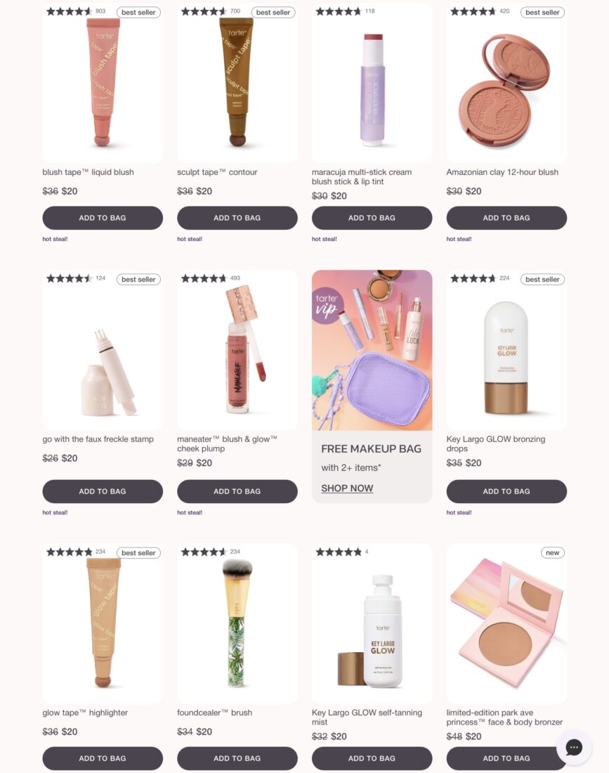$20 Tarte Cheek products on promo