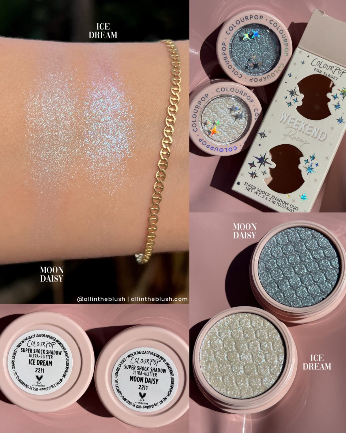 Swatching ColourPop’s Weekend Recap Super Shock Eyeshadow Duo: Ice Dream & Moon Daisy