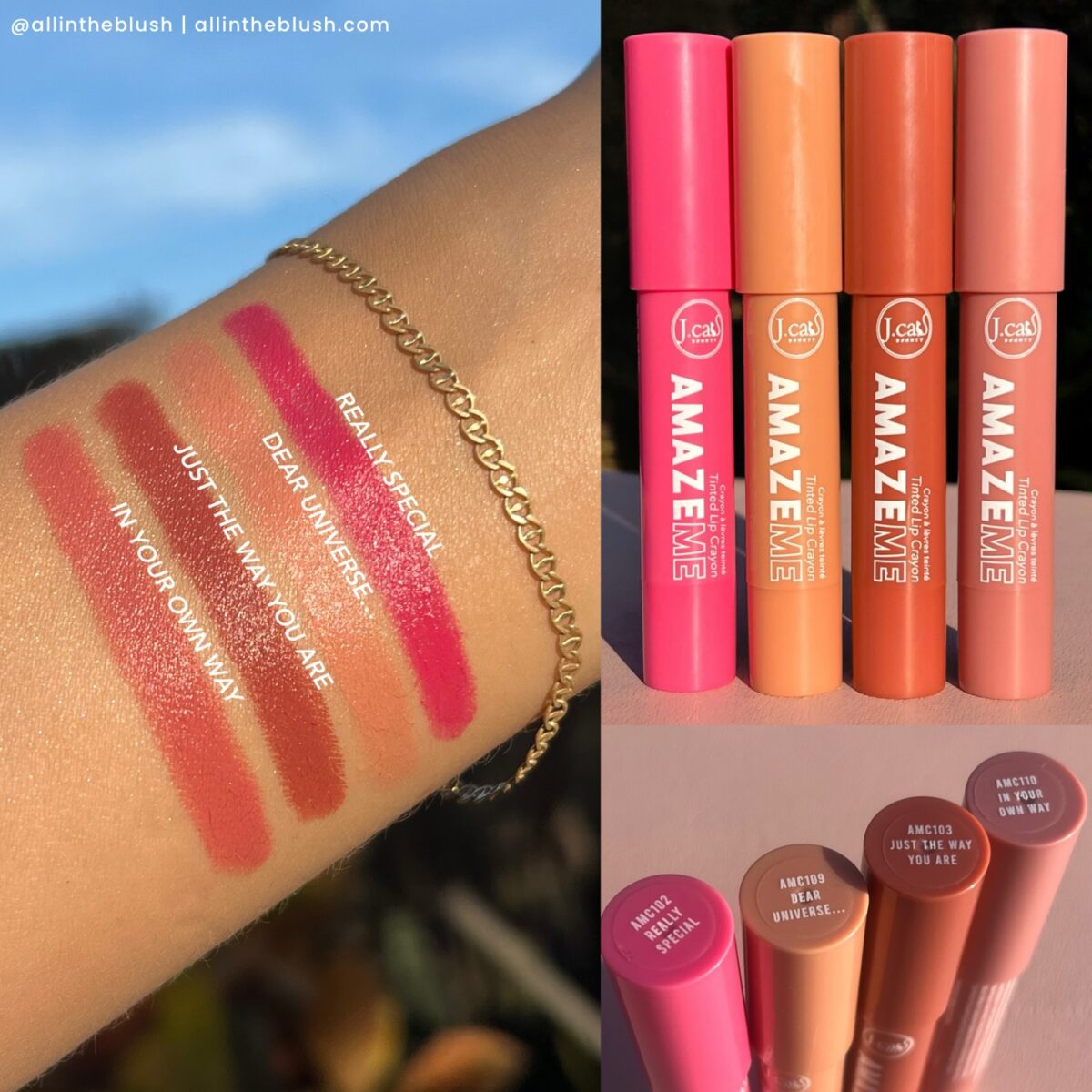 Swatching the J.Cat Beauty Amazeme Tinted Lip Crayons